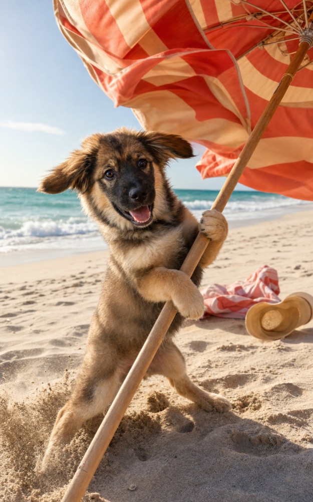 Beach Umbrella Escape personalized pet portrait example