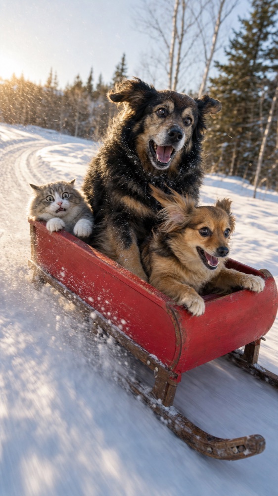 Sledding Adventure personalized pet portrait example